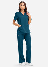 Load image into Gallery viewer, Women's Classic V-Neck Scrub Set with 7 Pockets in Peacock Blue