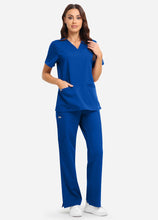 Load image into Gallery viewer, Women's Classic V-Neck Scrub Set with 7 Pockets in Blue