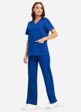 Load image into Gallery viewer, Women's Classic V-Neck Scrub Set with 7 Pockets in Blue