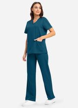 Load image into Gallery viewer, Women's Classic V-Neck Scrub Set with 7 Pockets in Peacock Blue