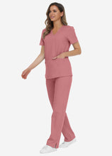 Load image into Gallery viewer, Women's Classic V-Neck Scrub Set with 7 Pockets in Pink