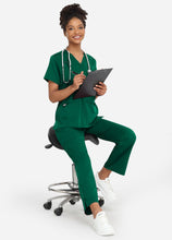 Load image into Gallery viewer, Women's Classic V-Neck Scrub Set with 7 Pockets in Forest Green