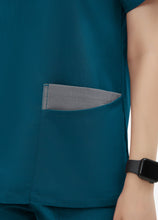 Load image into Gallery viewer, Women's Double-Layer V-Neck Scrub Top with 4 Pockets in Peacock Blue