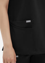 Load image into Gallery viewer, Women's Double-Layer V-Neck Scrub Top with 4 Pockets in Black
