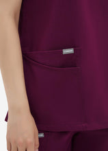 Load image into Gallery viewer, Women's Double-Layer V-Neck Scrub Top with 4 Pockets in Wine Red