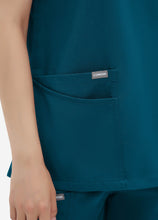 Load image into Gallery viewer, Women's Double-Layer V-Neck Scrub Top with 4 Pockets in Peacock Blue
