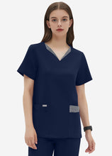 Load image into Gallery viewer, Women's Double-Layer V-Neck Scrub Top with 4 Pockets in Navy