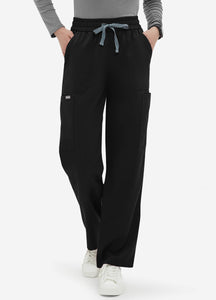 Women's Straight Scrub Pants with 6 Pockets in Black