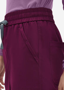 Women's Straight Scrub Pants with 6 Pockets in Wine Red