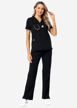 Load image into Gallery viewer, Women's Classic V-Neck Scrub Set with 7 Pockets in Black