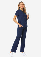 Load image into Gallery viewer, Women's Classic V-Neck Scrub Set with 7 Pockets in Navy