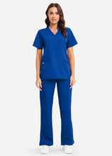 Load image into Gallery viewer, Women's Classic V-Neck Scrub Set with 7 Pockets in Blue