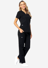 Load image into Gallery viewer, Women's Classic V-Neck Scrub Set with 7 Pockets in Black