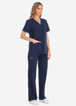 Load image into Gallery viewer, Women's Classic V-Neck Scrub Set with 7 Pockets in Navy