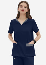 Load image into Gallery viewer, Women's Double-Layer V-Neck Scrub Top with 4 Pockets in Navy