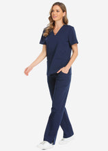 Load image into Gallery viewer, Women's Classic V-Neck Scrub Set with 7 Pockets in Navy