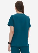 Load image into Gallery viewer, Women's Double-Layer V-Neck Scrub Top with 4 Pockets in Peacock Blue