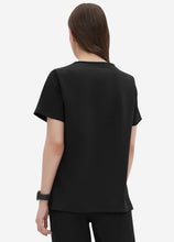 Load image into Gallery viewer, Women's Double-Layer V-Neck Scrub Top with 4 Pockets in Black