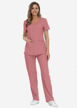 Load image into Gallery viewer, Women's Classic V-Neck Scrub Set with 7 Pockets in Pink
