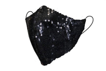Load image into Gallery viewer, Black Sequin Fitted Face Mask with Filter Pocket