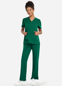 Women's Classic V-Neck Scrub Set with 7 Pockets in Forest Green