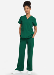 Women's Classic V-Neck Scrub Set with 7 Pockets in Forest Green