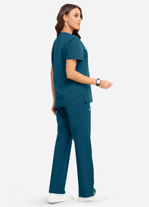 Women's Classic V-Neck Scrub Set with 7 Pockets in Peacock Blue