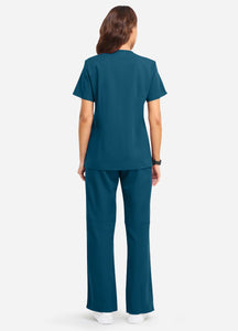 Women's Classic V-Neck Scrub Set with 7 Pockets in Peacock Blue