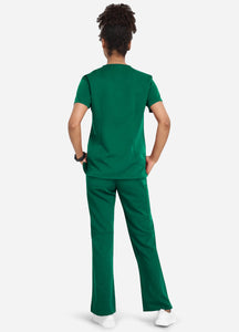 Women's Classic V-Neck Scrub Set with 7 Pockets in Forest Green