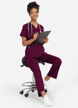 Load image into Gallery viewer, Women&#39;s Classic V-Neck Scrub Set with 7 Pockets in Wine Red
