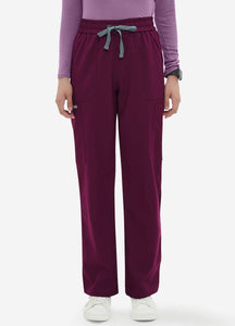 Women's Straight Scrub Pants with 6 Pockets in Wine Red