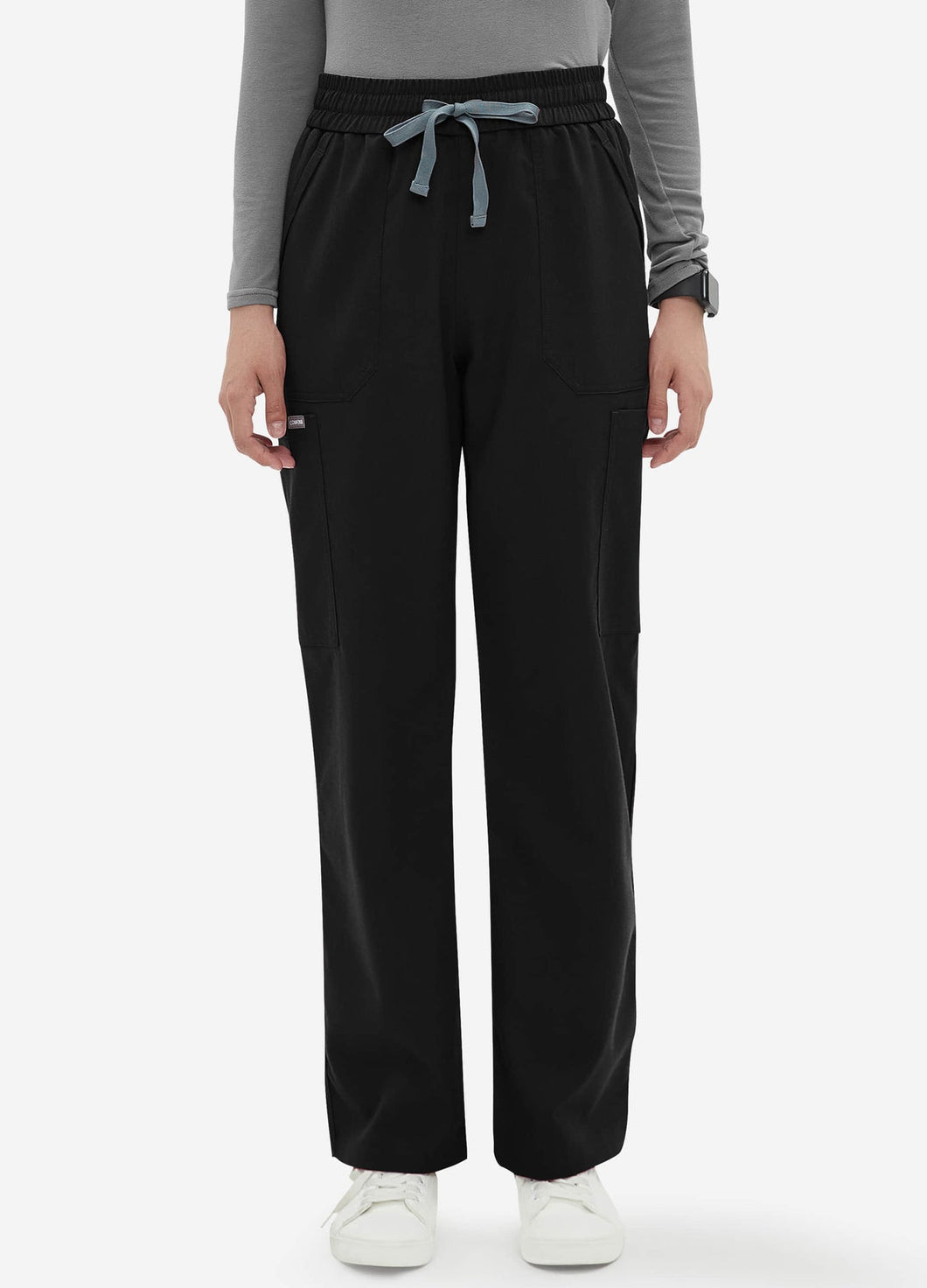 Women's Straight Scrub Pants with 6 Pockets in Black
