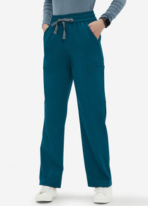 Women's Straight Scrub Pants with 6 Pockets in Peacock Blue