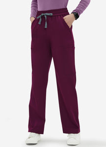 Women's Straight Scrub Pants with 6 Pockets in Wine Red
