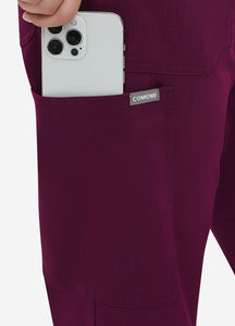 Women's Straight Scrub Pants with 6 Pockets in Wine Red