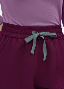 Women's Straight Scrub Pants with 6 Pockets in Wine Red