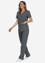 Load image into Gallery viewer, Women&#39;s Classic V-Neck Scrub Set with 7 Pockets in Grey
