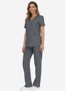 Women's Classic V-Neck Scrub Set with 7 Pockets in Graphite