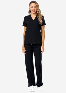 Women's Classic V-Neck Scrub Set with 7 Pockets in Black