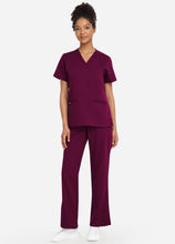 Load image into Gallery viewer, Women&#39;s Classic V-Neck Scrub Set with 7 Pockets in Wine Red
