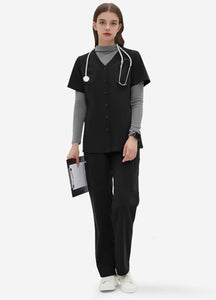 Women's Straight Scrub Pants with 6 Pockets in Black