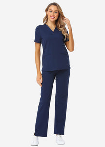 Women's Classic V-Neck Scrub Set with 7 Pockets in Navy