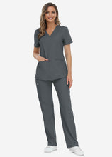 Load image into Gallery viewer, Women&#39;s Classic V-Neck Scrub Set with 7 Pockets in Grey
