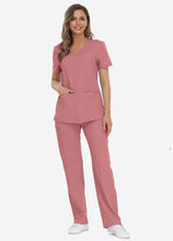 Load image into Gallery viewer, Women&#39;s Classic V-Neck Scrub Set with 7 Pockets in Pink
