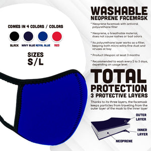 Navy Blue Neoprene Washable Face Mask With Antiviral Filter