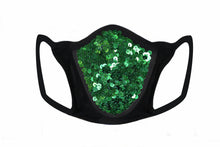 Load image into Gallery viewer, Green Sequin &amp; Lycra Face Mask With Filter

