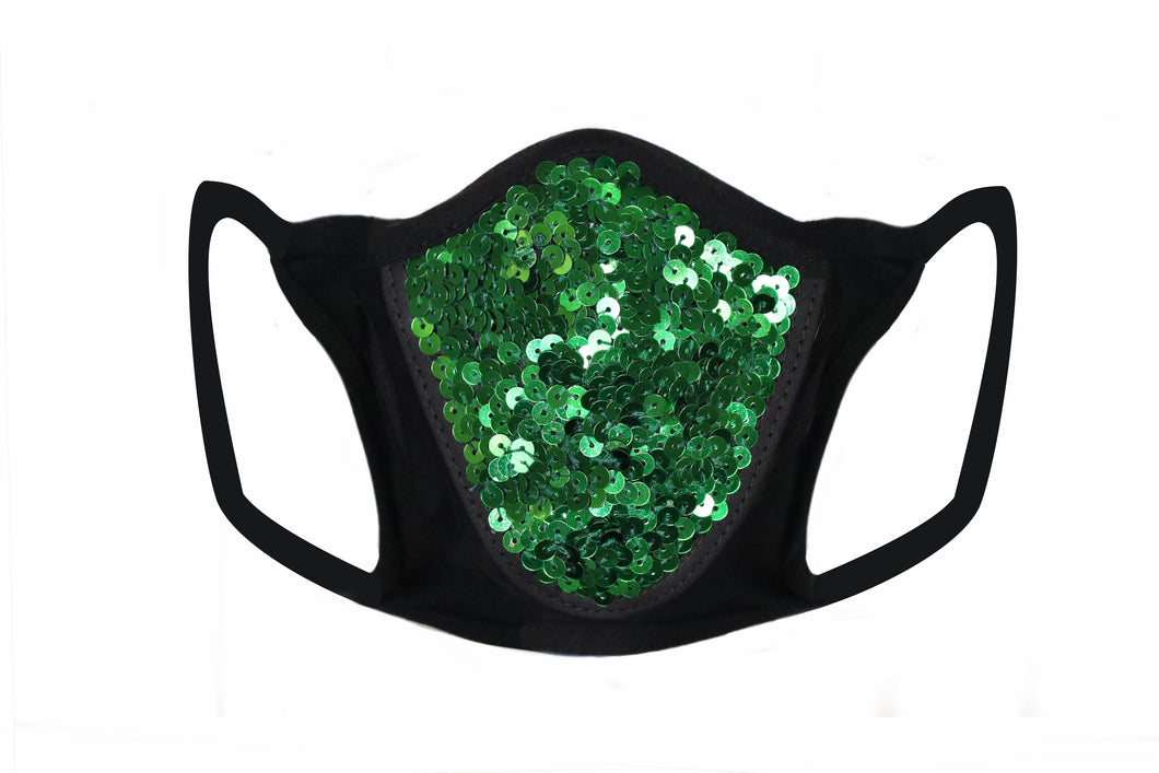 Green Sequin & Lycra Face Mask With Filter