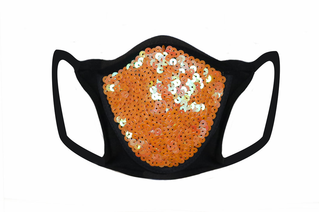 Orange Sequin & Lycra Face Mask With Filter