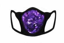Load image into Gallery viewer, Purple Sequin &amp; Lycra Face Mask With Filter

