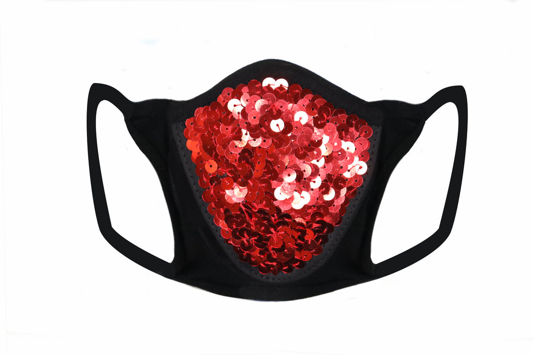 Red Sequin & Lycra Face Mask With Filter